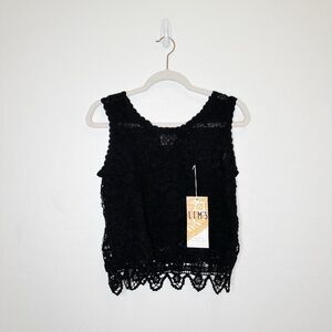 Lim’s 1980’s Vintage Cotton Handmade Crocheted Black Cotton Tank Top Small